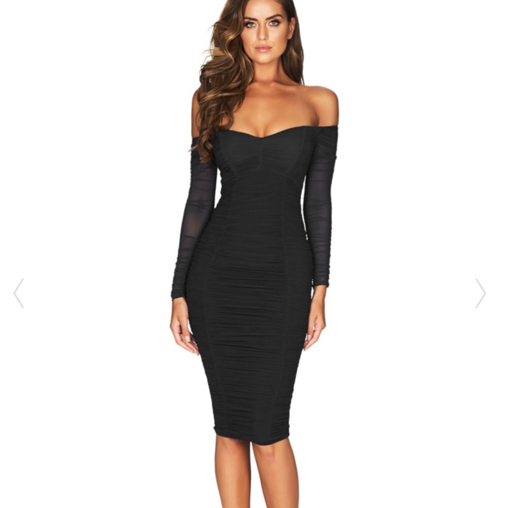 Nookie Romee Rouched off shoulder midi dress